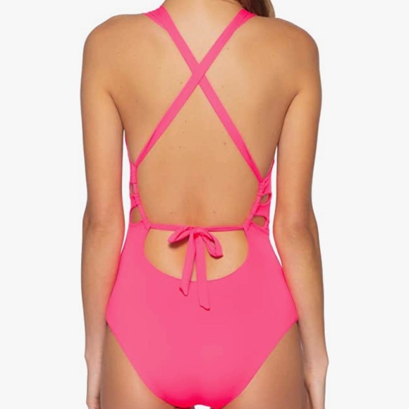 NWT Becca one piece cut out pink bathing suit-Size Med - Picture 2 of 8